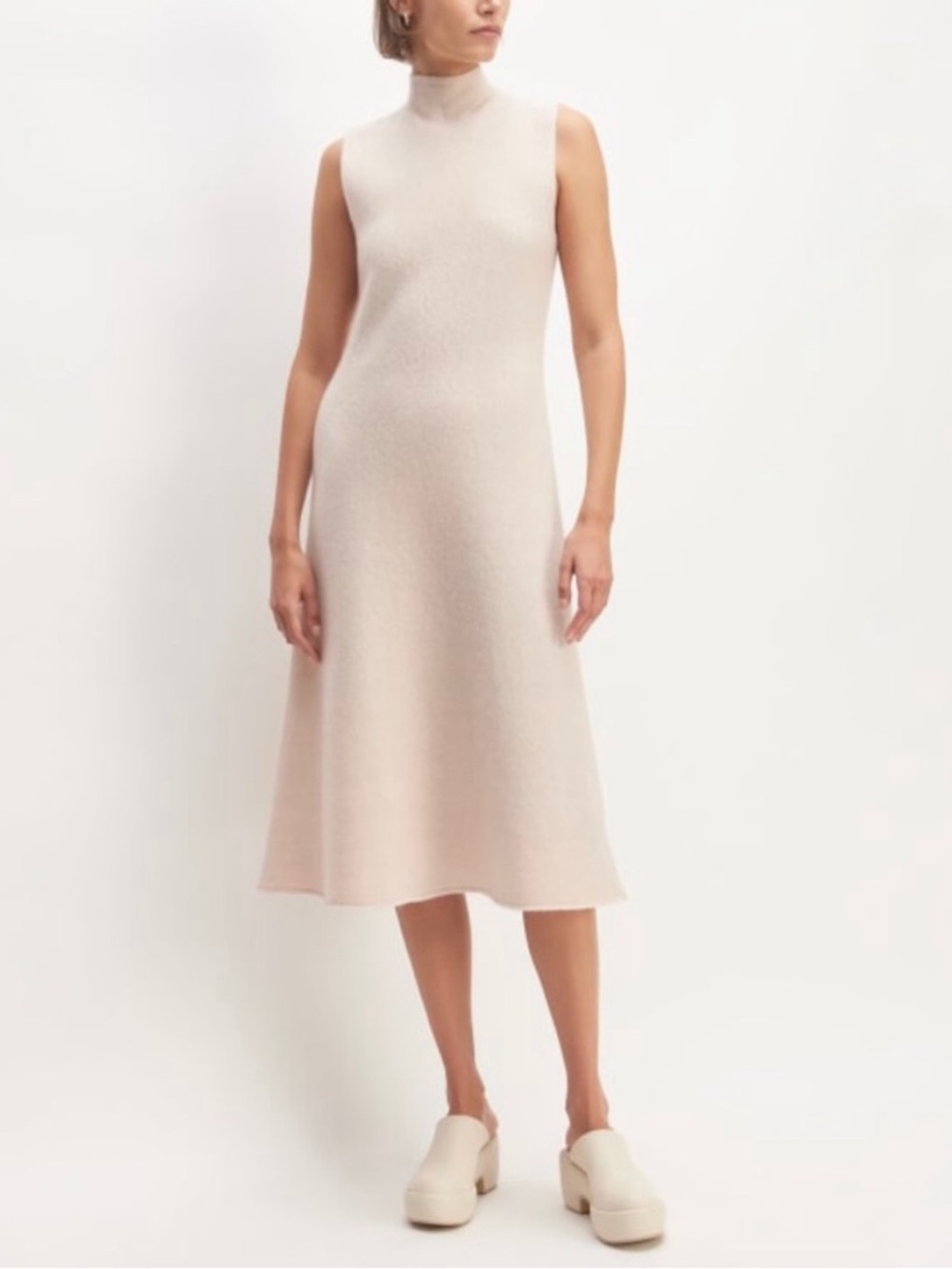 Everlane The Cozy Stretch Wool Sleeveless Midi Dress Whisper Pink Cream Small